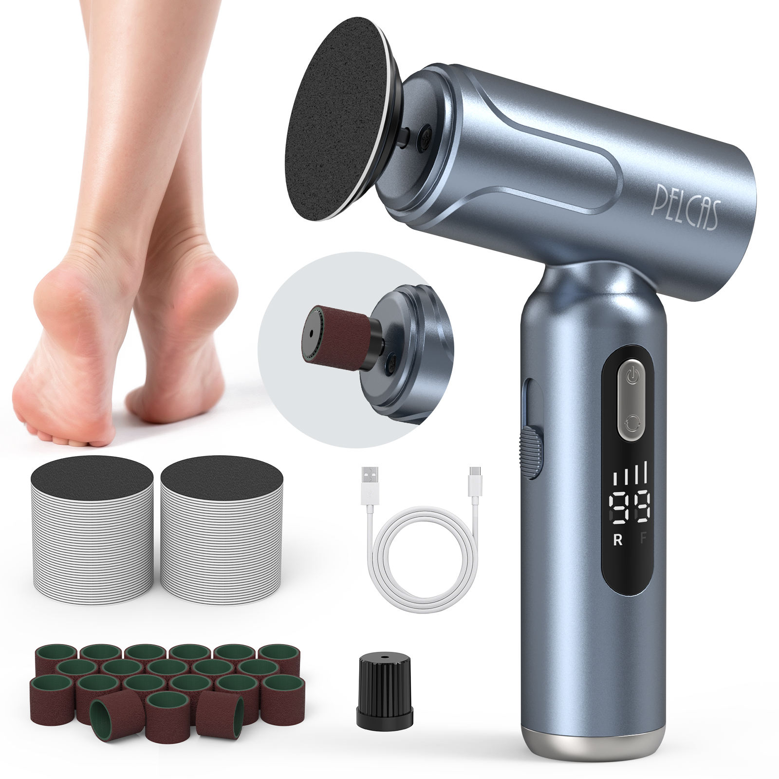 Electric Foot Callus Remover 2 in 1 Electric Foot File Nail Grinder Rechargeable Foot Sander Pedicure Tools for Feet Dead Skin